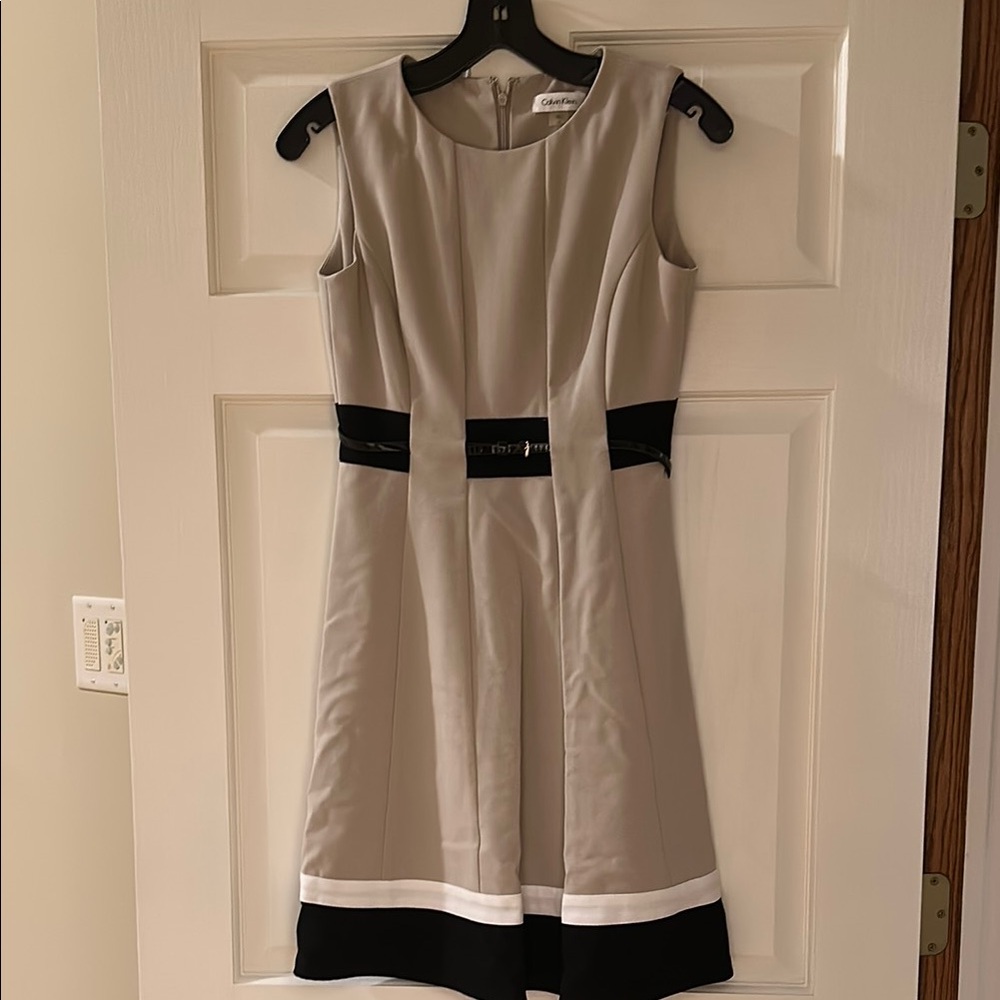 Calvin Klein Black and White Sleeveless Sheath Dress